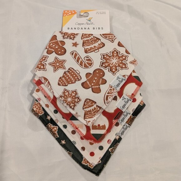 NWT Copper Pearl Bandana Drool Bibs SET of 4 ("Gingerbread" Christmas Patterns) - Picture 3 of 8
